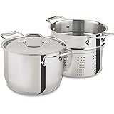 All-Clad E414S6 Stainless Steel Pasta Pot and Insert Cookware, 6-Quart, Silver -