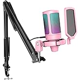 FIFINE Gaming USB Microphone Kit, PC Streaming Recording Computer RGB Microphone Set for Podcasting, Singing, YouTube, Conden