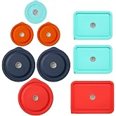 Replacement Lids for Pyrex 7202-PC 1Cup, 7200-PC 2Cup, 7201-PC 4Cup, 7402-PC 6/7Cup, 7210-PC 3Cup and 7211-PC 6Cup Rectangle, Silicone Cover for Glass Bowl 9 Pack