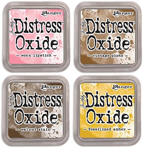 NEW Ranger Tim Holtz Distress Oxide 4 Ink Pads: VINTAGE + WALNUT + FOSSILIZED + WORN