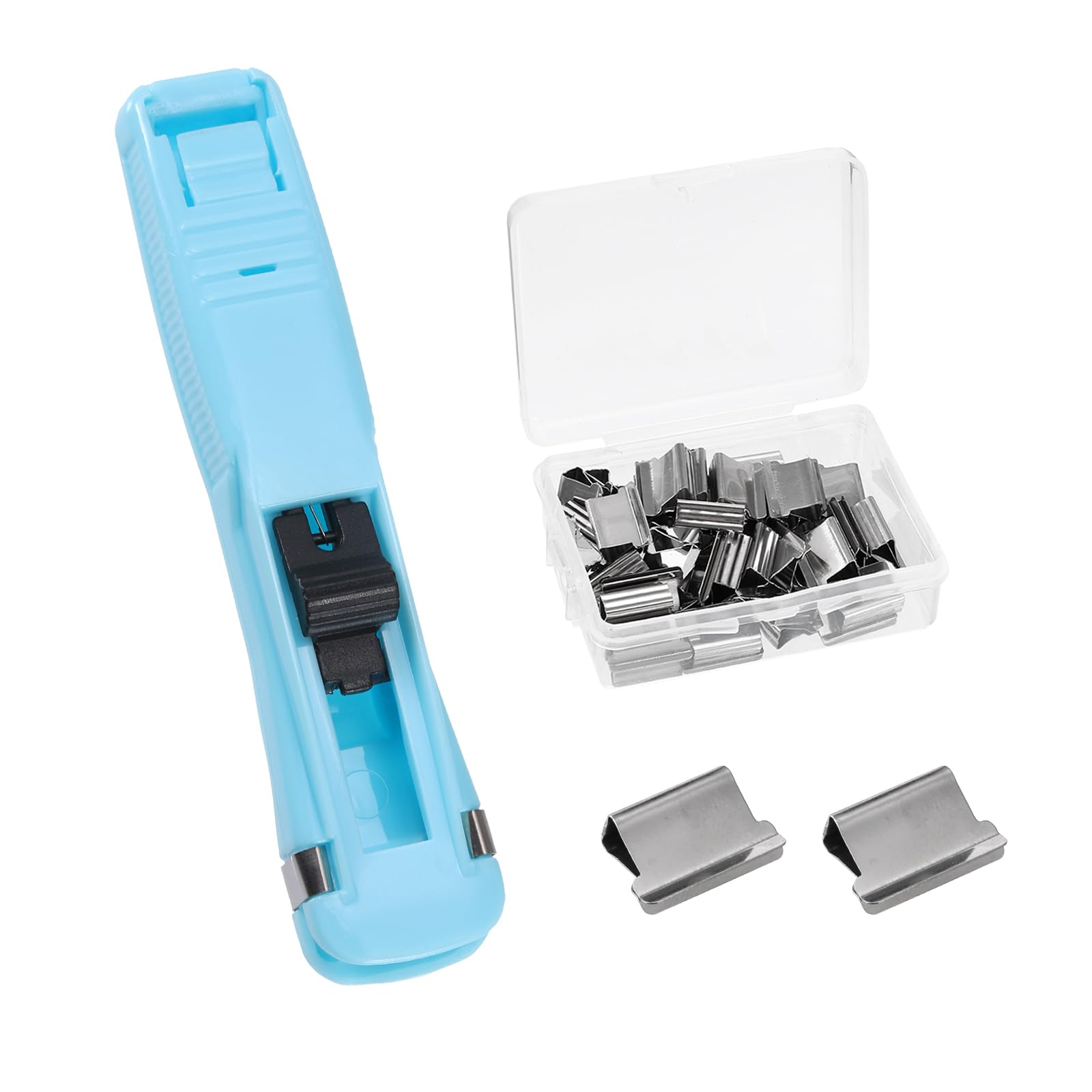 PATIKIL 4.5" x 1" Clam Clip Dispenser, 1 Pcs Binder Clam with 50 Pcs Clips for Fixing Loose Leaf Paper Bookbinding Documents Reports Assignments Office Home, Light Blue