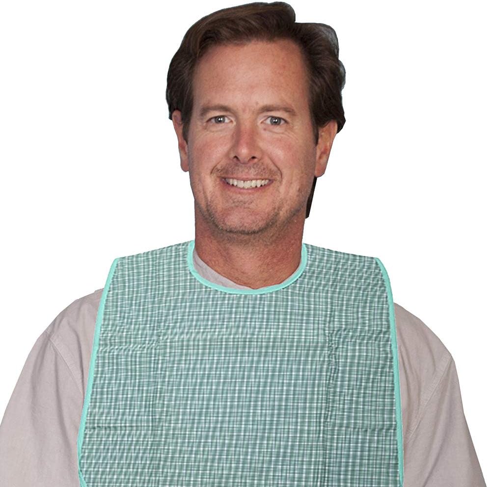1 Pack Adult Bib for Eating Washable Reusable Waterproof Clothing Protector with Optional Crumb Catcher 30" x 19.5" Men & Women