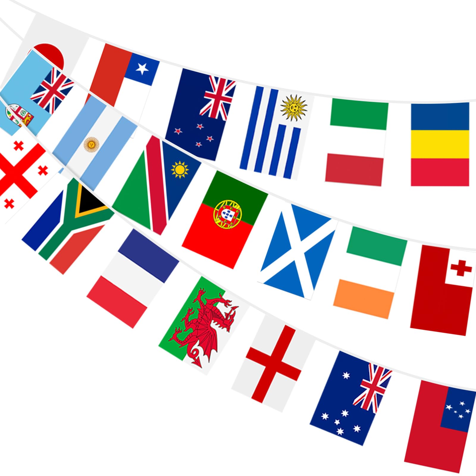 AhfuLife World Flags Bunting for World Cup Party Decorations, Double Sides Fabric Flags Bunting for Euro Rugby Football Bar Club Garden Decor (4 Packs)