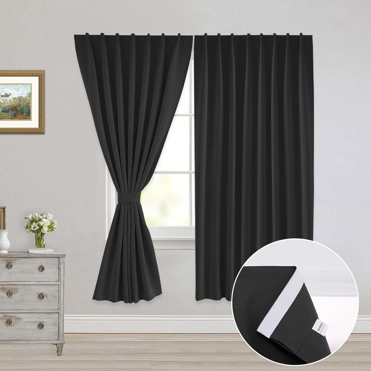 Photo 1 of Muamar No Drill Blackout Curtain, Easy Install Window Curtain Panels, Portable Bedroom Curtains 2 Panel Sets, Light Blocking Shades for Window (Black, 52" W x 63" L)