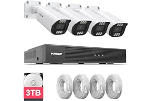 H.VIEW 4K/8 Megapixel 2-Way Audio PoE Outdoor Home Security Camera System Wired Outdoor Video Surveillance IP Cameras System with 4pcs Ultra Wide-Angle Poe Camera, 3tb HDD