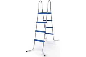 JLeisure 3 Step 48 Inch Outdoor Backyard Heavy Duty Metal Steel Frame Above Ground Swimming Pool Ladder with Platform A Frame Deck, Grey