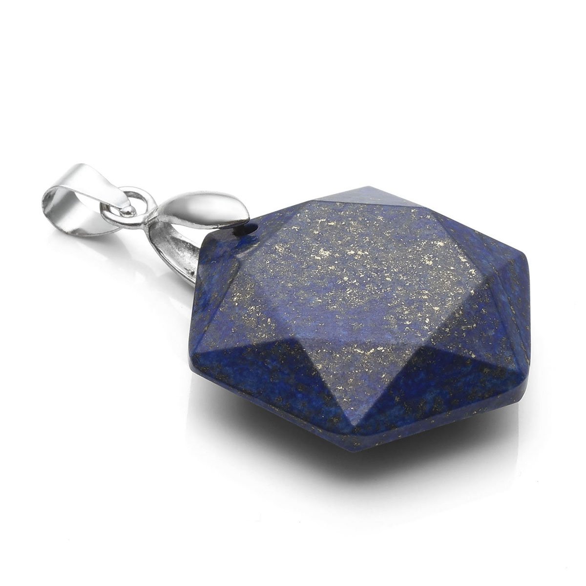 QGEM Lapis Lazuli Jewish Star of David Solomon Seal Gemstone Faceted Pendant Necklace, Unisex, 24\