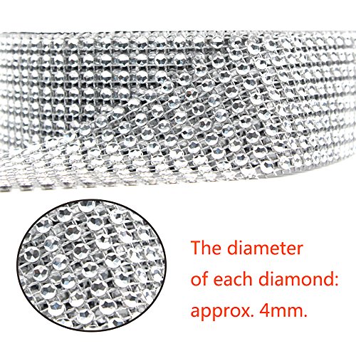image for CEWOR 2 Rolls 8 Row 10 Yard/Roll Acrylic Rhinestone Diamond Net Ribbon