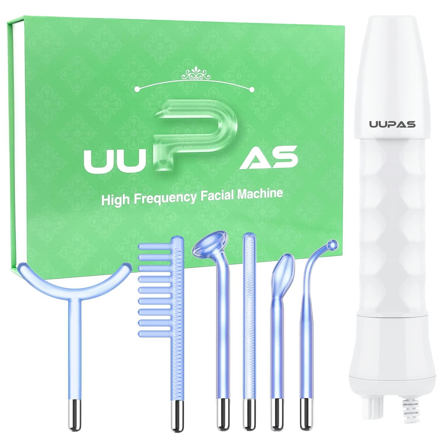 High Frequency Wand - UUPAS 6 in 1 Blue High Frequency Facial Machine with 6 Pcs Different Tubes for Face/Eyes/Body - Skin Tightening Machine for Acne Firming Skin Rejuvenation Wrinkle Removal