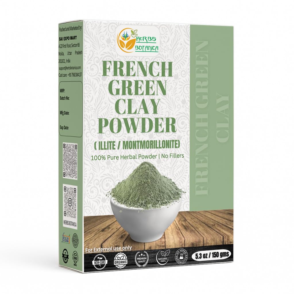 Herbs Botanica French Green Clay Powder Montmorillonite Clay Skin Softening Mask | Detoxifies Skin | Mascarilla De Arcilla Verde Francesa | 150gms / 5.30 oz