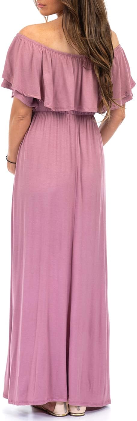 Mother Bee Maternity Open Shoulder Maternity Dress with Ruffles at  Women’s Clothing store