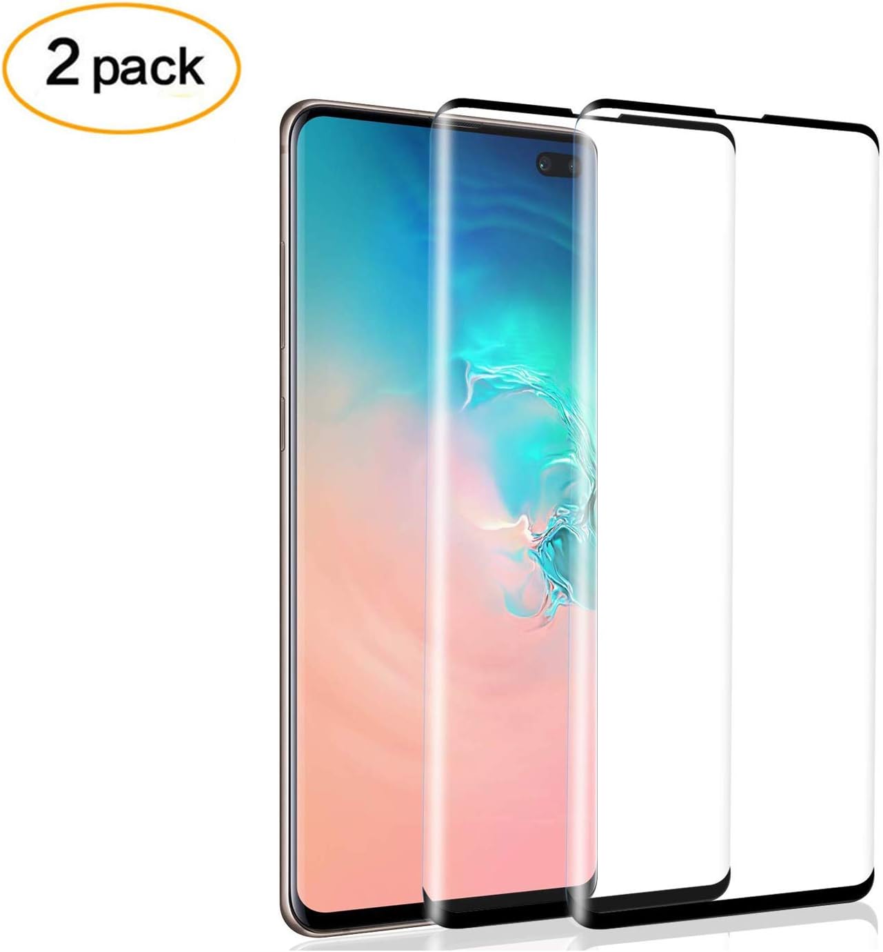 Keklle Galaxy S10 Plus Screen Protector,[2 Pack][Full Coverage][Bubble Free][High Definition] Anti-Scratch 3D Curved Tempered Glass Screen Protector for Samsung S10 Plus (Black)