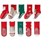WATOCHE Kids Christmas Socks Toddler Nonslip Grip Christmas Xmas Socks for Baby Holiday Winter Warm for Boys/Girls