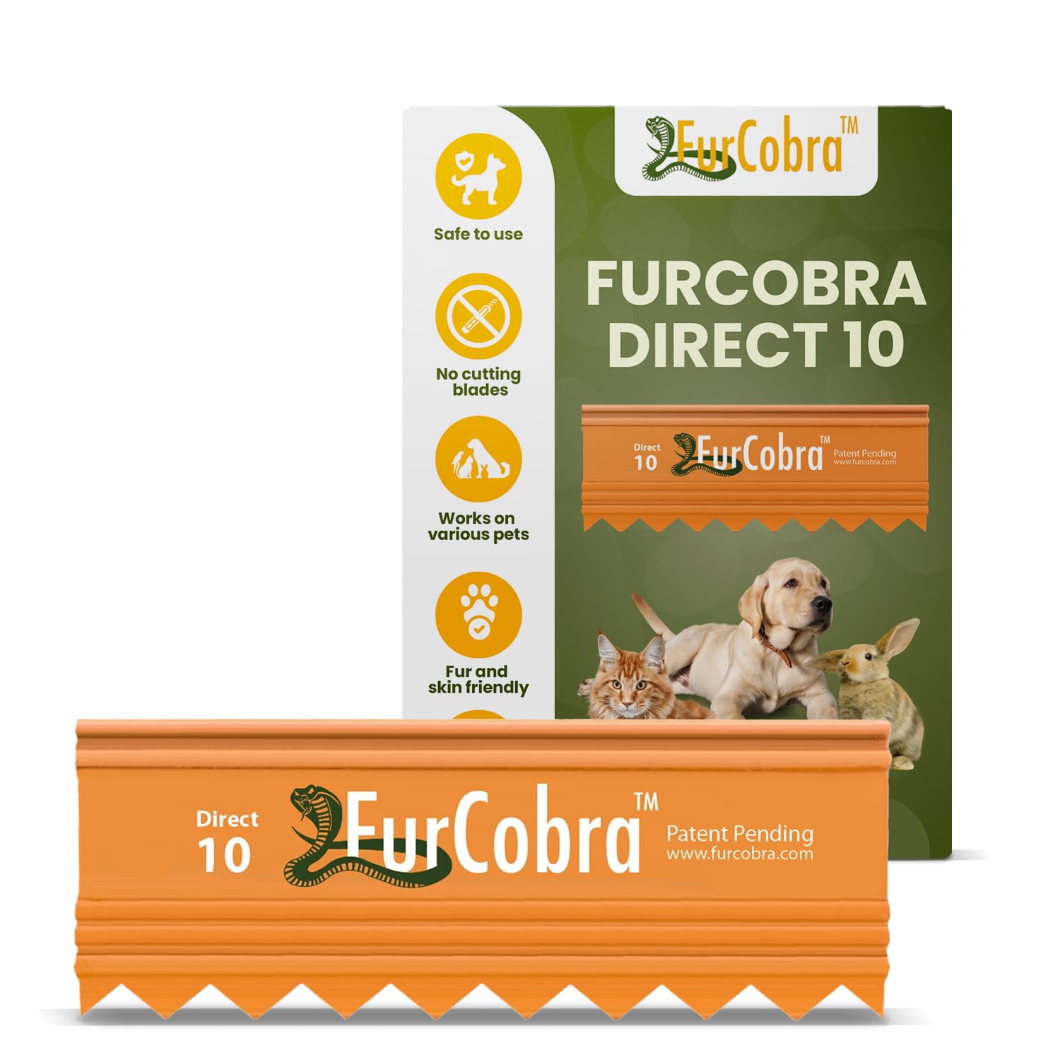 FurCobra Direct 10 Pet Grooming Brush 3.54" - Gentle, No Metal Blades, Portable Soft Dog, Cat Brush - Train Pets to be Brushed - Slicker Grooming Tool for Puppy, Kitten, Cat Hair, Dog Hair