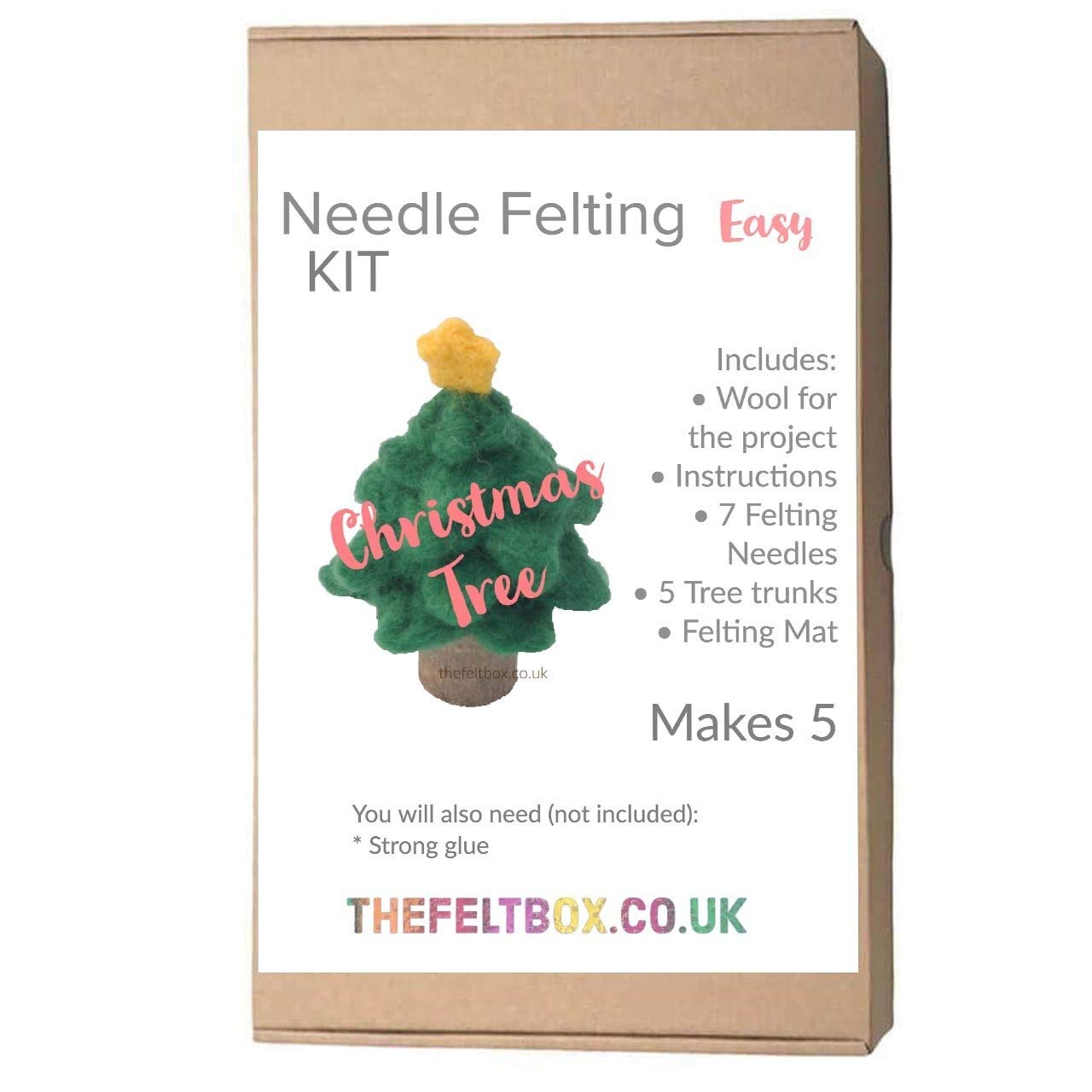 Needle Felting Kit- Christmas Tree. Makes five. Level -Easy.