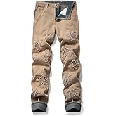 SWOMRCMYR Men's Biker Jeans Pants Straight Yellow Ripped Pentagram Holes Denim Destroyed