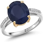Gem Stone King 3-6 Cttw Gemstone Birthstone and White Lab Grown Diamond Engagement Ring | Oval 12X10MM | 925 Silver and 10K Yellow Gold | Wedding Anniversary Promise Ring For Women