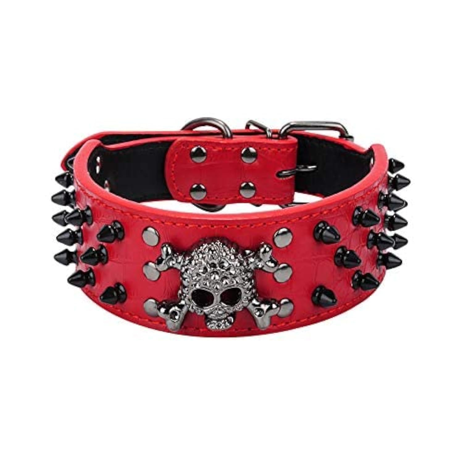 haoyueer Sharp Spiked Studded Dog Collar 2 Inch Width Stylish Leather Dog Collars for Medium & Large Dogs Pitbull,Labrador,Boxer Rottweiler German Shepherd … (S, Red-3)