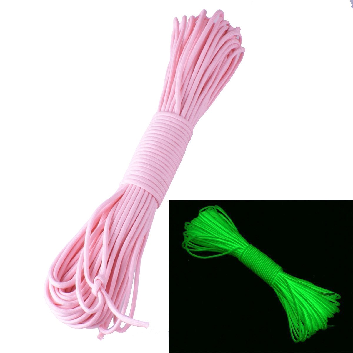 ZJchao(TM) 9-Strand 550 Luminous Fluorescent Paracord, Parachute Cord, pink, 100ft