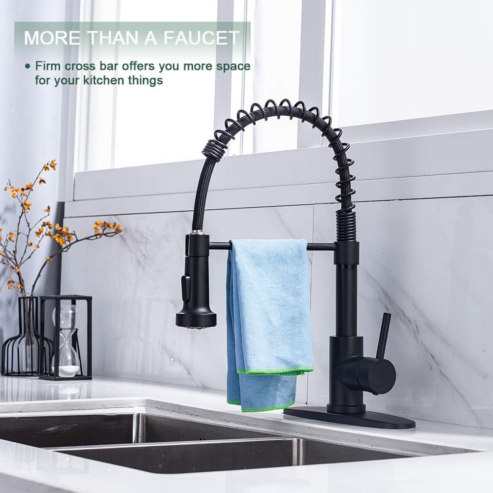 Kitchen Faucet, Kitchen Faucets with Pull Down Sprayer WEWE Sus304 Stainless Steel Matte Black Industrial Single Handle One Hole Or 3 Hole Faucet for Farmhouse Camper Laundry Utility Rv Wet Bar Sinks - - 