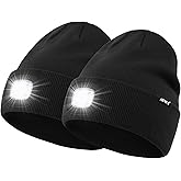 ATNKE 2Pcs LED Lighted Beanie Hat,USB Rechargeable 4 LED Running Headlamp Bright Cap with Light Gifts for Men and Women