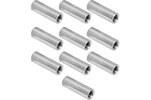 TISSTING 10 Pcs Round Coupling Nut M10 x 1.5 Female Thread 14mm Outer Diameter 40mm Length 304 Stainless Steel Silver Round Rod Coupling Nuts