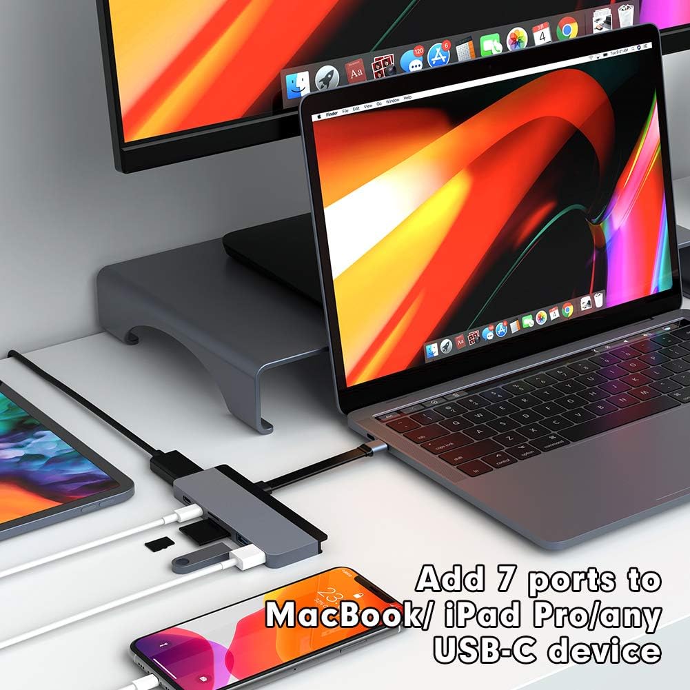 Amazon Com Hyperdrive Usb C Hub Sanho Usb C Duo 7 In 2 For Macbook Pro Air Magnetic Grip Hdmi 4k60hz Hdr 100w Pd 40gbps Usb 3 1 Computers Accessories