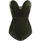 Choies Women's Burgundy/Black Sexy Plunge Neck Strapless Cross Back Velvet Bodysuit