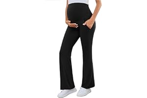 Shen&Qege Maternity Pants Cotton Over The Belly Work Pregnancy Pants Stretchy Lounge Wide Leg Trousers with Pockets Dark Gray