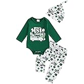 Newborn Baby Boy St Patricks Day Outfit My 1st St Patricks Day Long Sleeve Romper Clover Pants Hat Set 3Pcs Clothes
