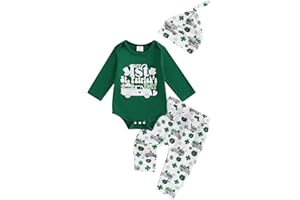 DSOKUHIB Newborn Baby Boy St Patricks Day Outfit My 1st St Patricks Day Long Sleeve Romper Clover Pants Hat Set 3Pcs Clothes