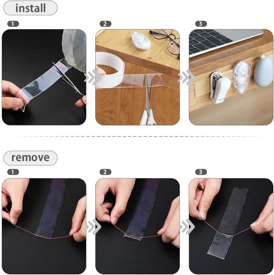 32.8FT/10M Adhesive Tape Double Sided Tape Heavy Duty Transparent Sticky Tape Multifunctional Reusable Washable Traceless Adhesive Strips Gel Tape for Kitchen,Party,Paste Photos Posters,Carpet Fixing - Image 5