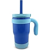 Boldstar Creations Kids Insulated Tumbler, 14 Oz, Double Wall, Integrated Handle, Straw, Flip Lid, Spill Proof (Blue) (Blue)