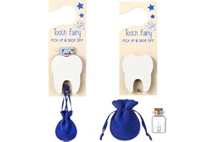 DoubleFill Tooth Fairy Gift Holder Bag Door Hanger Tooth Fairy Kit with Money Slot Keepsake Bottle Velvet Pouch Teeth Box Gift for Lost Teeth Boy Girl(Classic,Dark Blue)