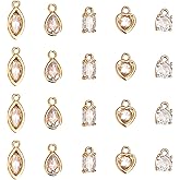 HOBBIESAY 20Pcs 5 Styles Clear Crystal Charm 18K Gold Plated Rhinestone Charms Heart Round Oval Teardrop Dangle Charms Brass Crystal Pendants with Loops for Earring Necklace Jewelry Making Hole: 1-1.2mm