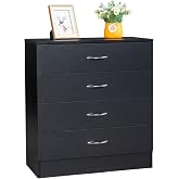 Karl home Black 4 Drawer Nightstand, 25.98 X 13 X 28.7 | Small Size with Storage Drawers, Wood End Table, For Bedroom, Living Room, Home Office, Entryway