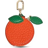 Leather Coin Purse with KeyChain Mini Zipper Fruit Coin Purse Pouch Cute Fruit Charm for Keys,Bag,Backpack(Orange)