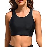 Tempt Me Women's Sports Bra Swimsuit Scoop Neck Bikini Top Racerback Swim Crop Top Padded Bathing Suit