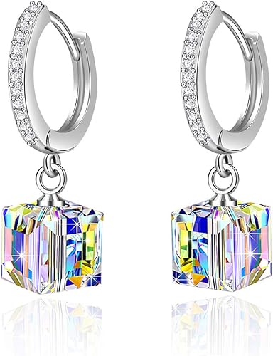 Amazon Chloeos スワロフスキー ピアス レディース 人気 華奢 キューブ フープピアス Swarovski元素採用 揺れる 18金プラチナ 金属アレルギー対応 揺れる 可愛い ジュエリー ギフトbox付き オーロラホワイト ピアス 通販