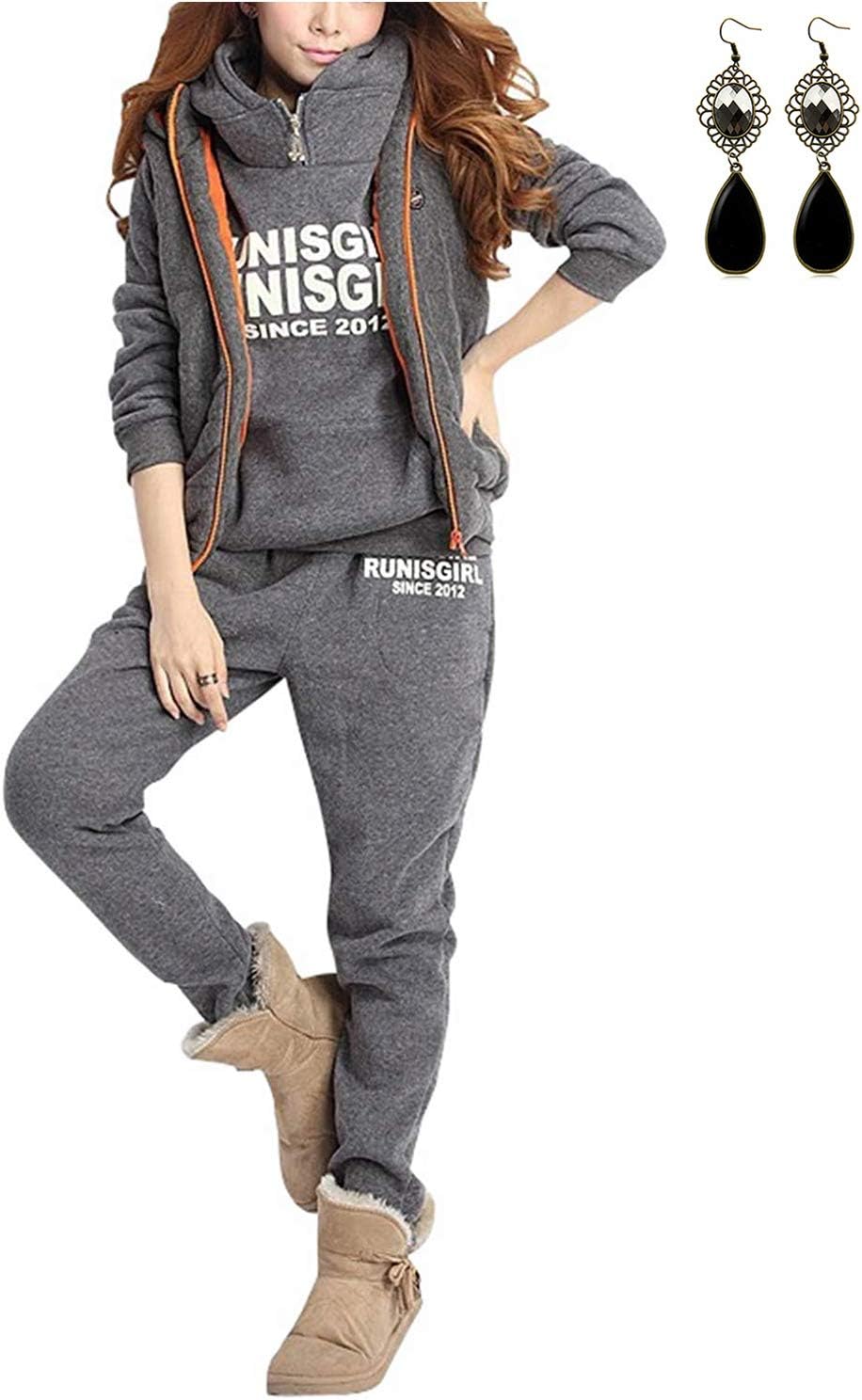 carinacoco Women Tracksuit Casual Sportswear Winter Thick Hoodie+Pants+Vest Coat 3 Pieces Suit Sweatshirt Pullover Outwear