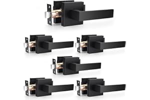 Probrico Matte Black Passage Door Levers Square Hall Closet Handles, Heavy Duty Interior Non-Locking Lever Sets, Reversible for Right & Left Side, 6 Pack