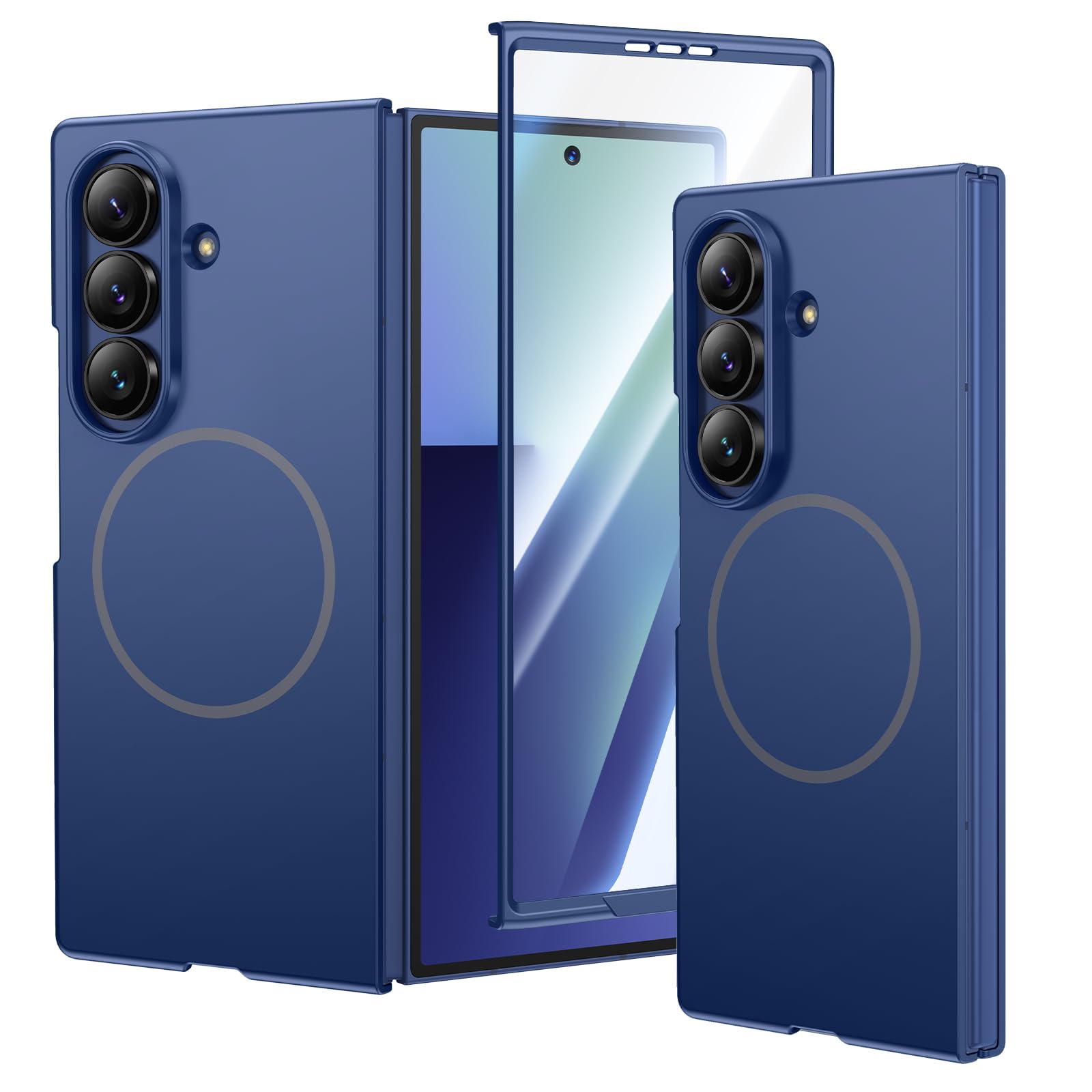 Photo 1 of VEGO for Galaxy Z Fold 7 Case, Compatible with MagSafe, with Front Tempered Glass Screen Protector, Support Wireless Charging Slim Magnetic Shockproof Cover for Samsung Galaxy Z Fold 7 - Dark Blue