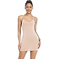 Qaffier Full Slips Dress for Women Adjustable Spaghetti Strap V Neck Under Dress Camisole Mini Slip Dress