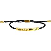 Pingyongchang God is First Im Second Inspirational Christian Bracelet Handmade Stainless Steel Letter Adjustable Braided Rope Bracelet for Women Men Christmas Jewelry Birthday Gift