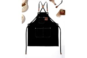 Work Apron with Large Pockets Adjustable Cross Back Chef Aprons for Men Women (Black)