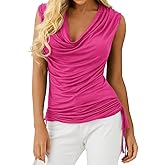 Veatzaer Women Cowl Neck Tank Tops Summer Ruched Sleeveless Casual Shirts Side Shirring Cotton Tops