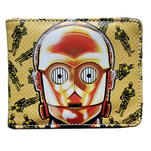Star Wars C3PO Face Close Up Movie Themed Leather Like Bi Fold Wallet (Always Arrives with a Gift Box)