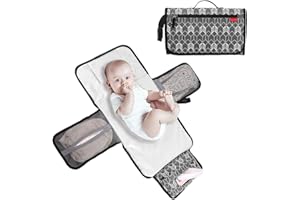 Lekebaby Portable Diaper Changing Pad Waterproof Change Mat Travel for Baby, Built-in Head Cushion, Arrow Print, Grey