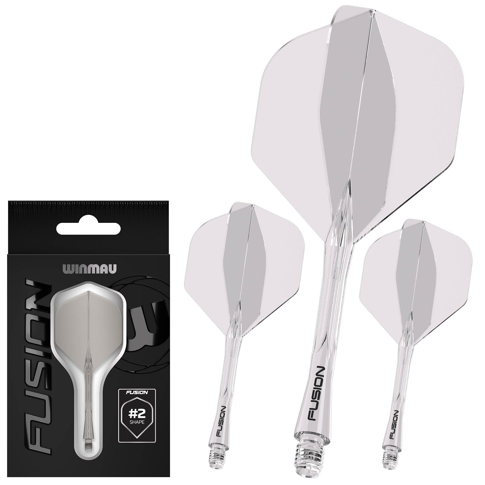 WINMAU Darts Fusion Integrated Flight & Shaft System - No.2 Shape & Design - Clear Colour, Medium Length