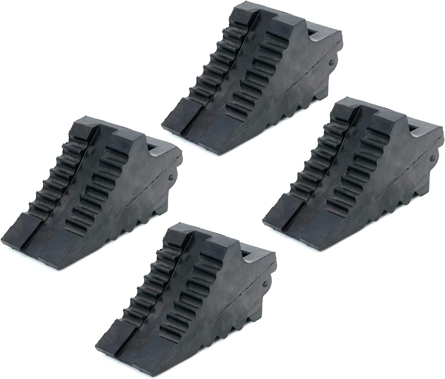 BUNKERWALL 4 Pack (Two Pairs) Wheel Chock Blocks - Heavy Duty Black Rubber - 10.2" x 4.7" x 5" - BW3304: Automotive